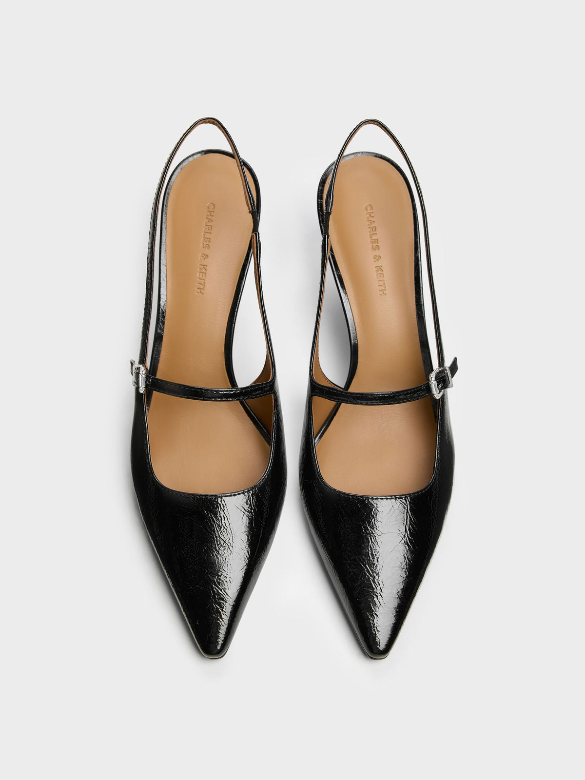 Pointed Slingback Mary Jane Pumps - Black | CHARLES & KEITH