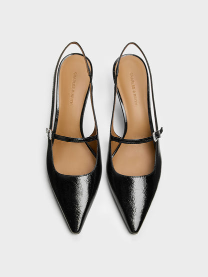 Pointed Slingback Mary Jane Pumps - Black | CHARLES & KEITH