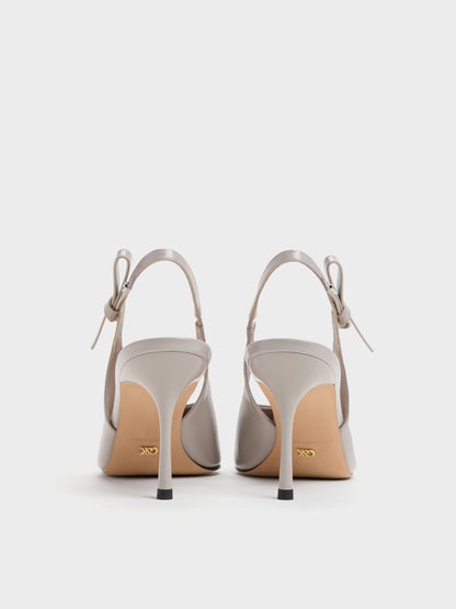 Anastasia Leather Slingback Pumps - Grey | CHARLES & KEITH