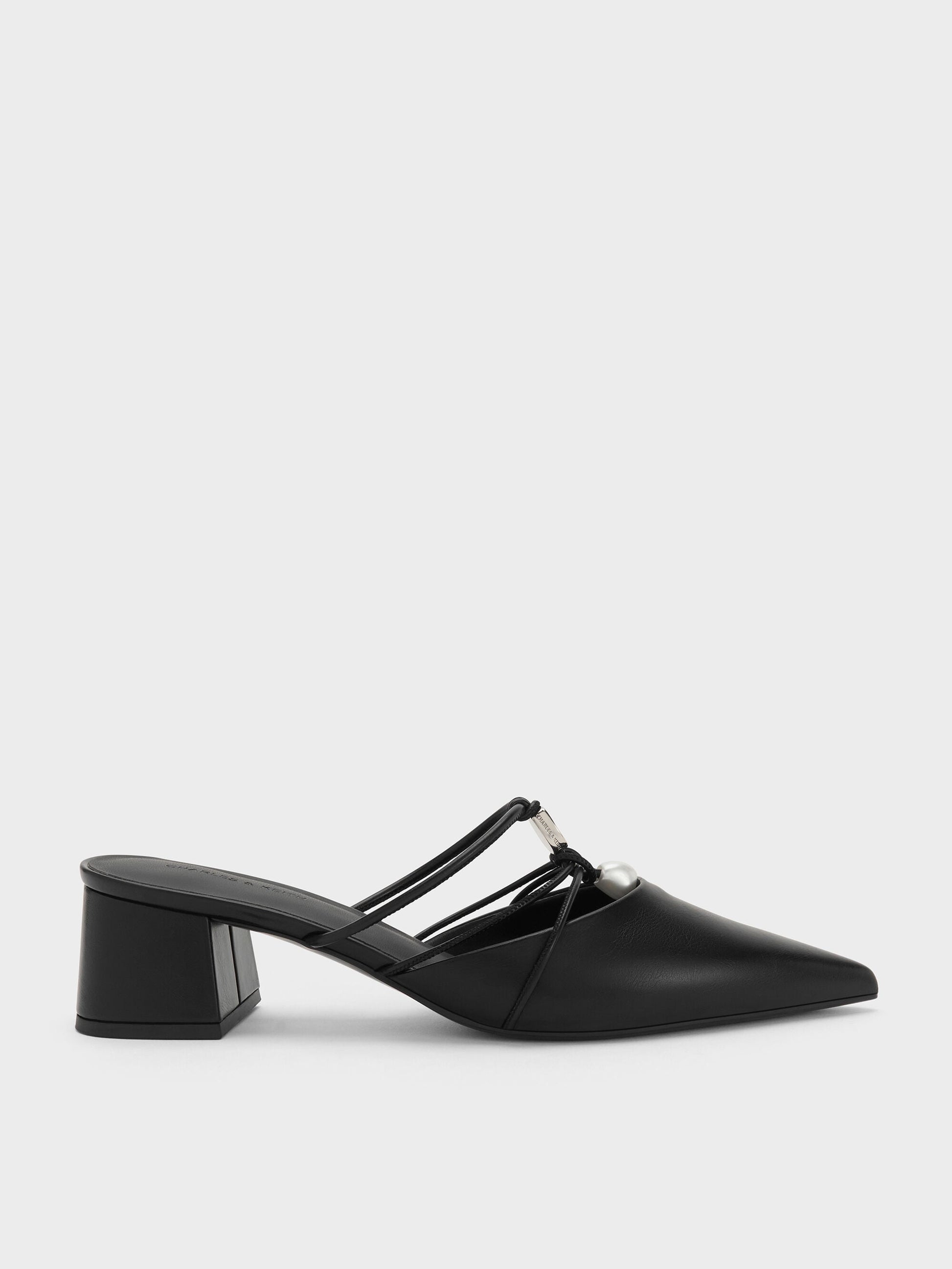 Georgie Bead Pointed Mules - Black | CHARLES & KEITH