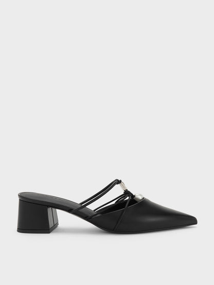 Georgie Bead Pointed Mules - Black | CHARLES & KEITH