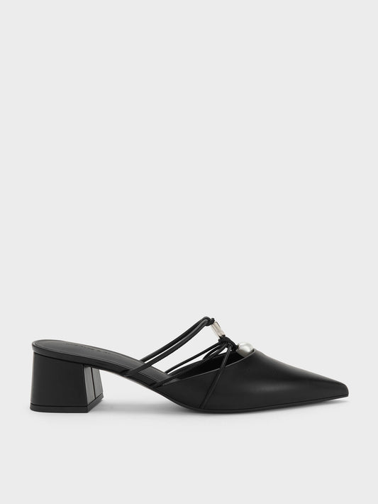 Georgie Bead Pointed Mules - Black | CHARLES & KEITH