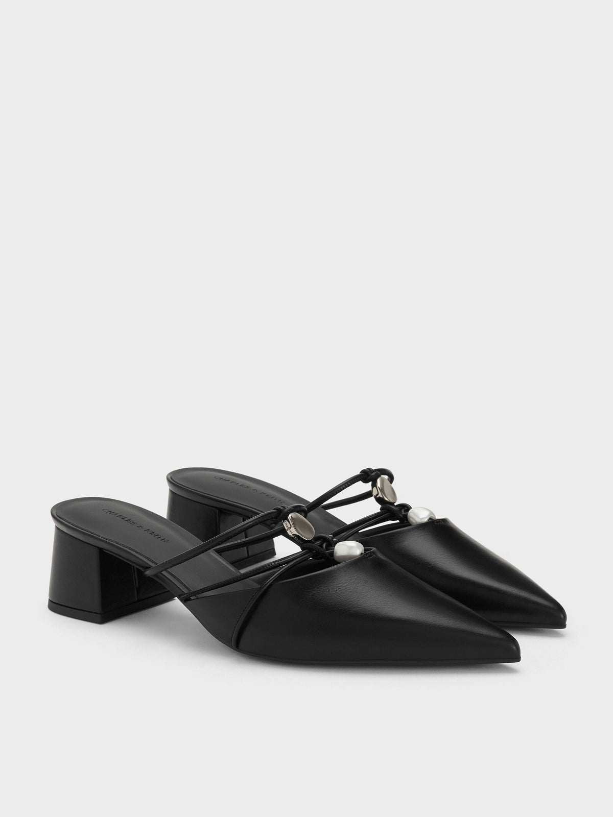 Georgie Bead Pointed Mules - Black | CHARLES & KEITH