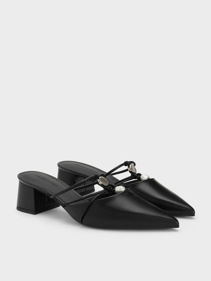 Georgie Bead Pointed Mules - Black | CHARLES & KEITH