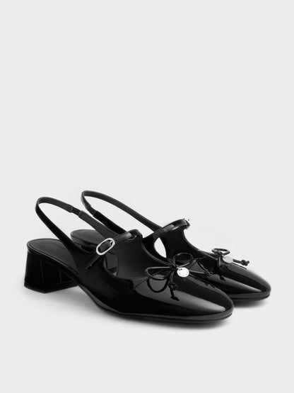Patent Bow Slingback Pumps - Black Patent | CHARLES & KEITH