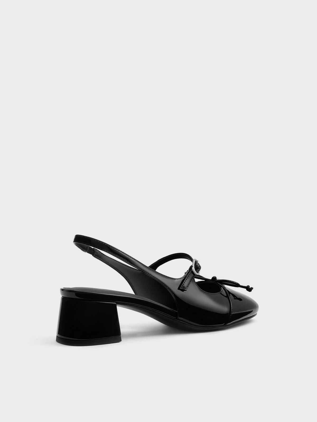 Patent Bow Slingback Pumps - Black Patent | CHARLES & KEITH