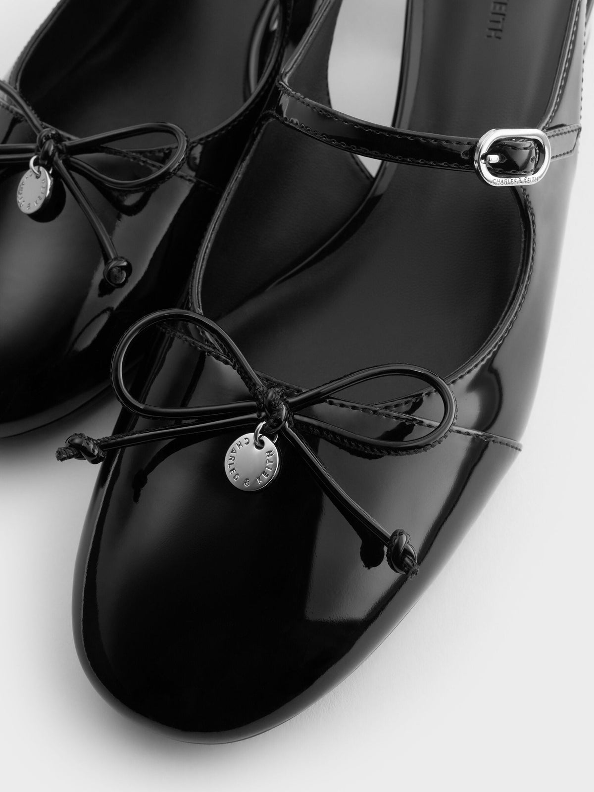 Patent Bow Slingback Pumps - Black Patent | CHARLES & KEITH