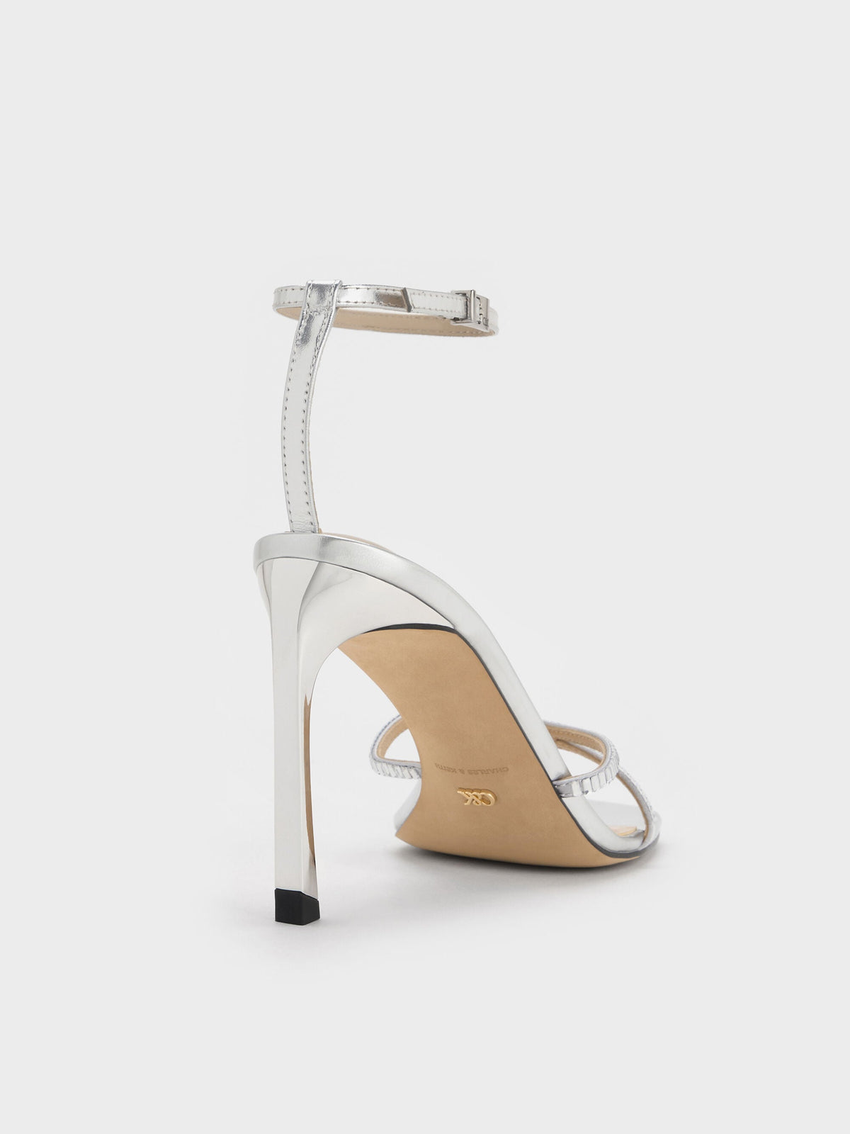Jaylene Metallic Leather Gem Stiletto Sandals - Silver | CHARLES & KEITH