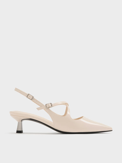 Pauline Patent Crossover Kitten Heels - Chalk | CHARLES & KEITH