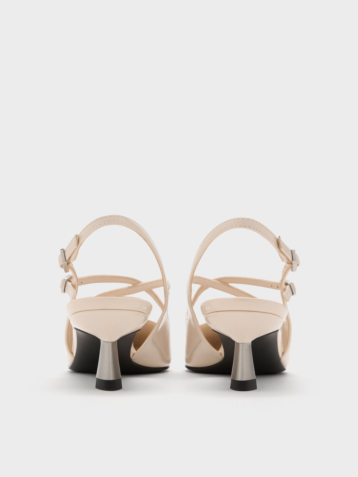 Pauline Patent Crossover Kitten Heels - Chalk | CHARLES & KEITH