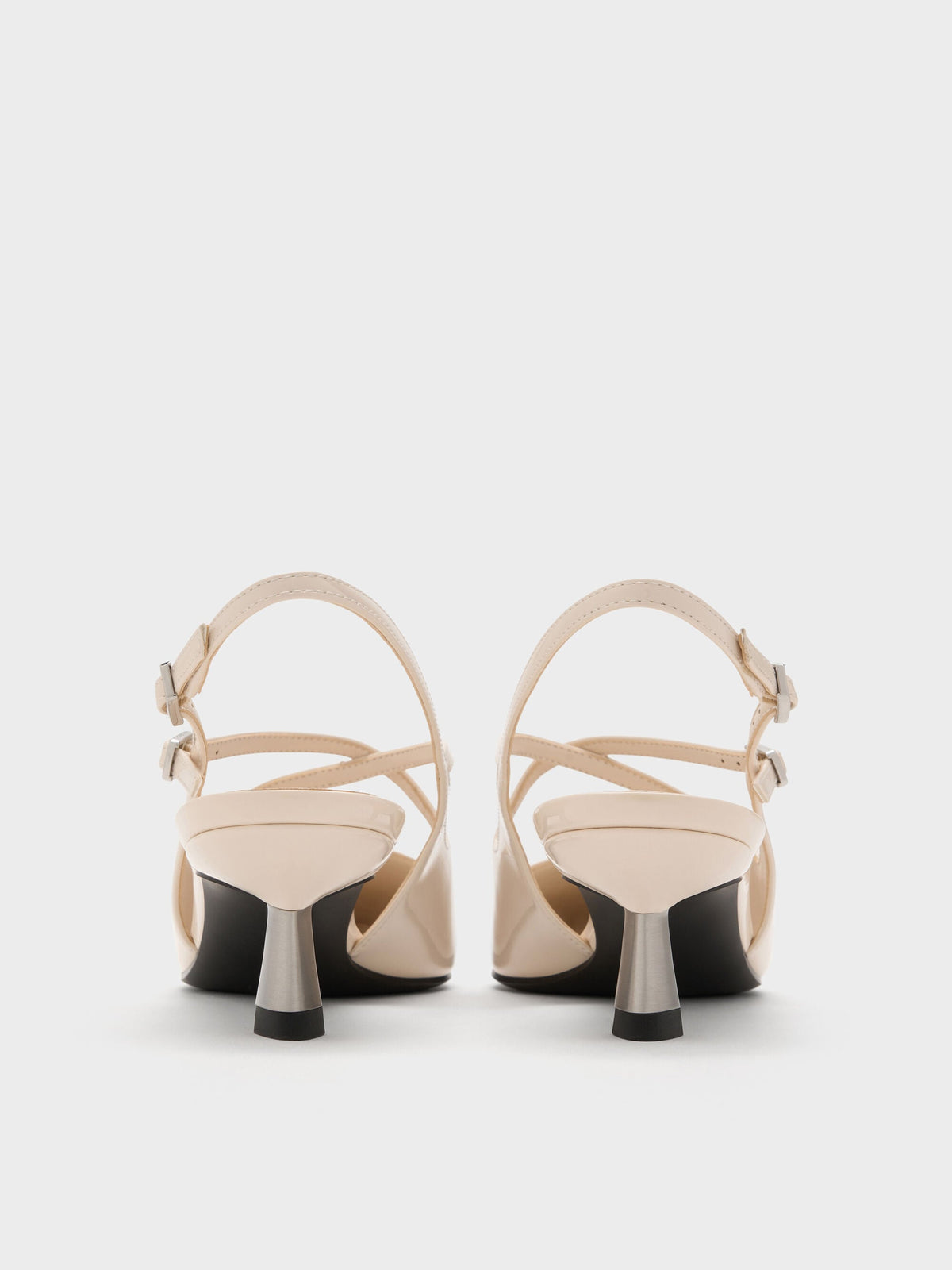 Pauline Patent Crossover Kitten Heels - Chalk | CHARLES & KEITH