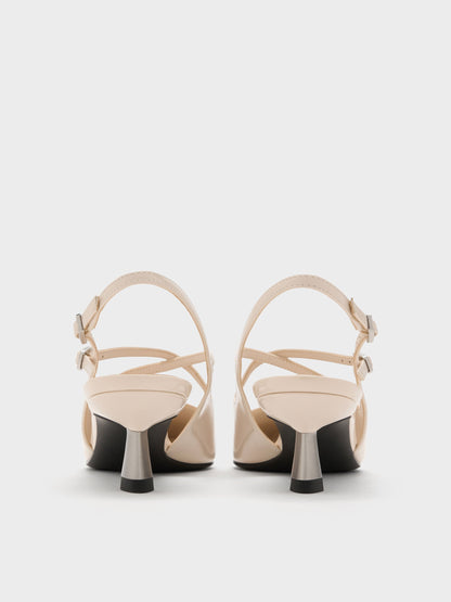 Pauline Patent Crossover Kitten Heels - Chalk | CHARLES & KEITH