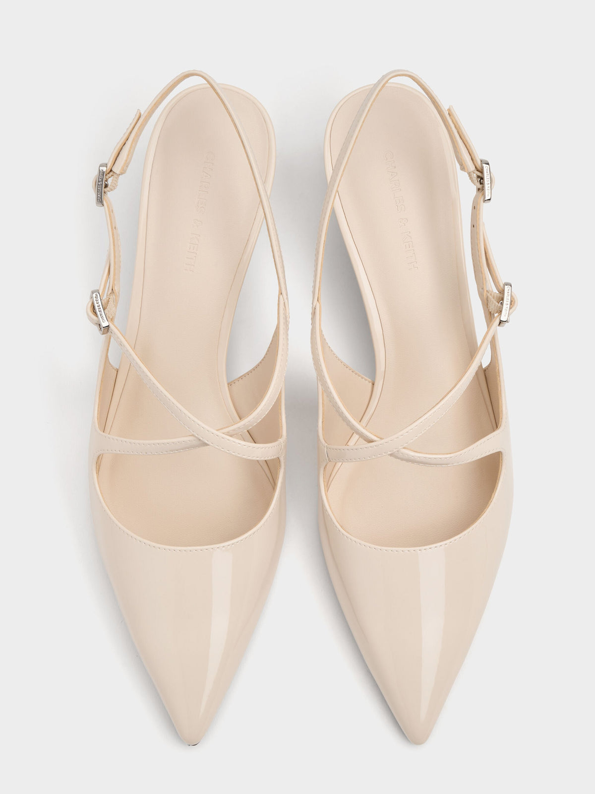 Pauline Patent Crossover Kitten Heels - Chalk | CHARLES & KEITH