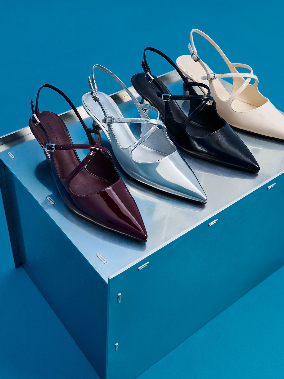 Pauline Patent Crossover Kitten Heels - Chalk | CHARLES & KEITH