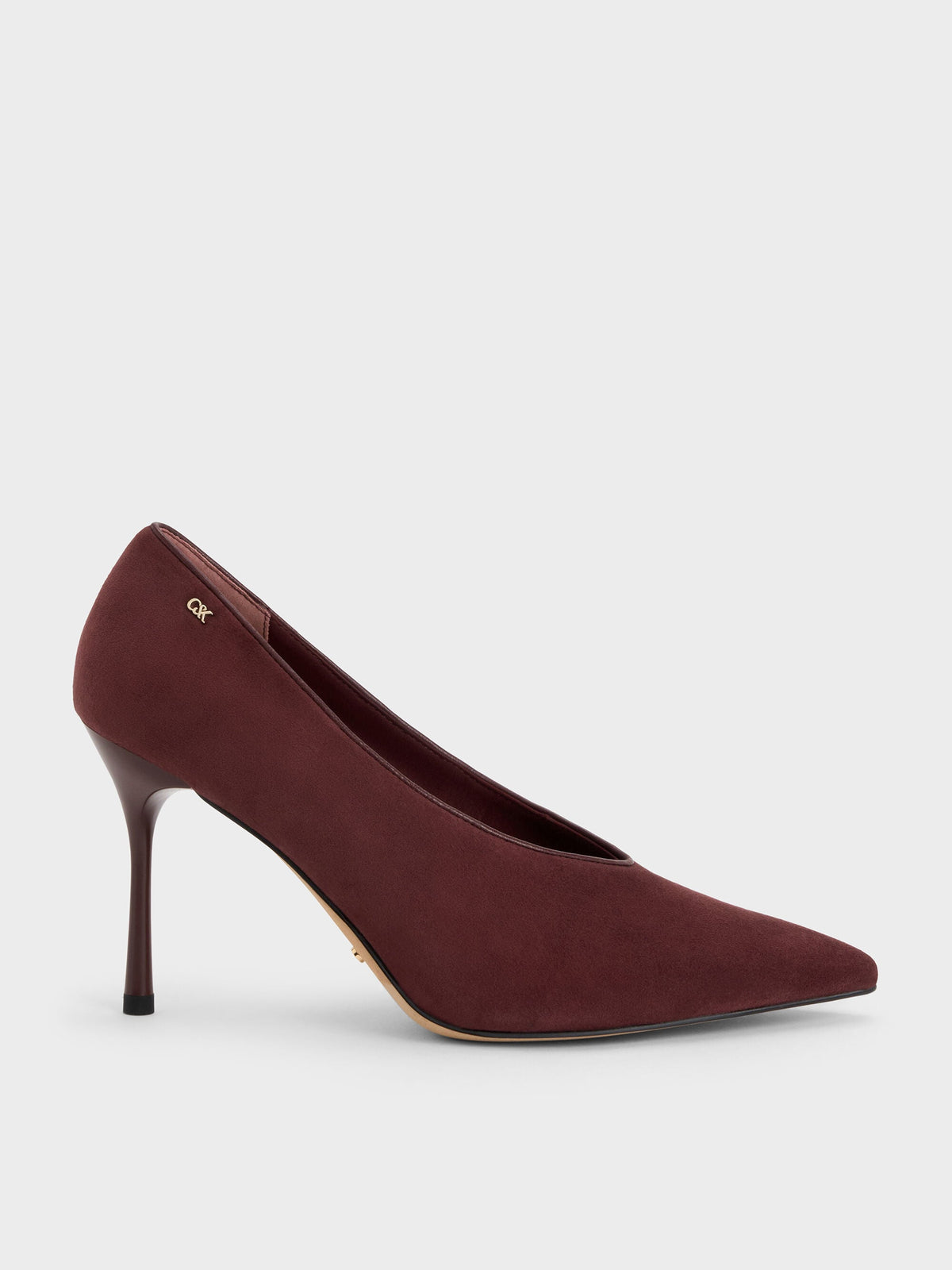 Leather & Suede Pointed Pumps - Burgundy | CHARLES & KEITH