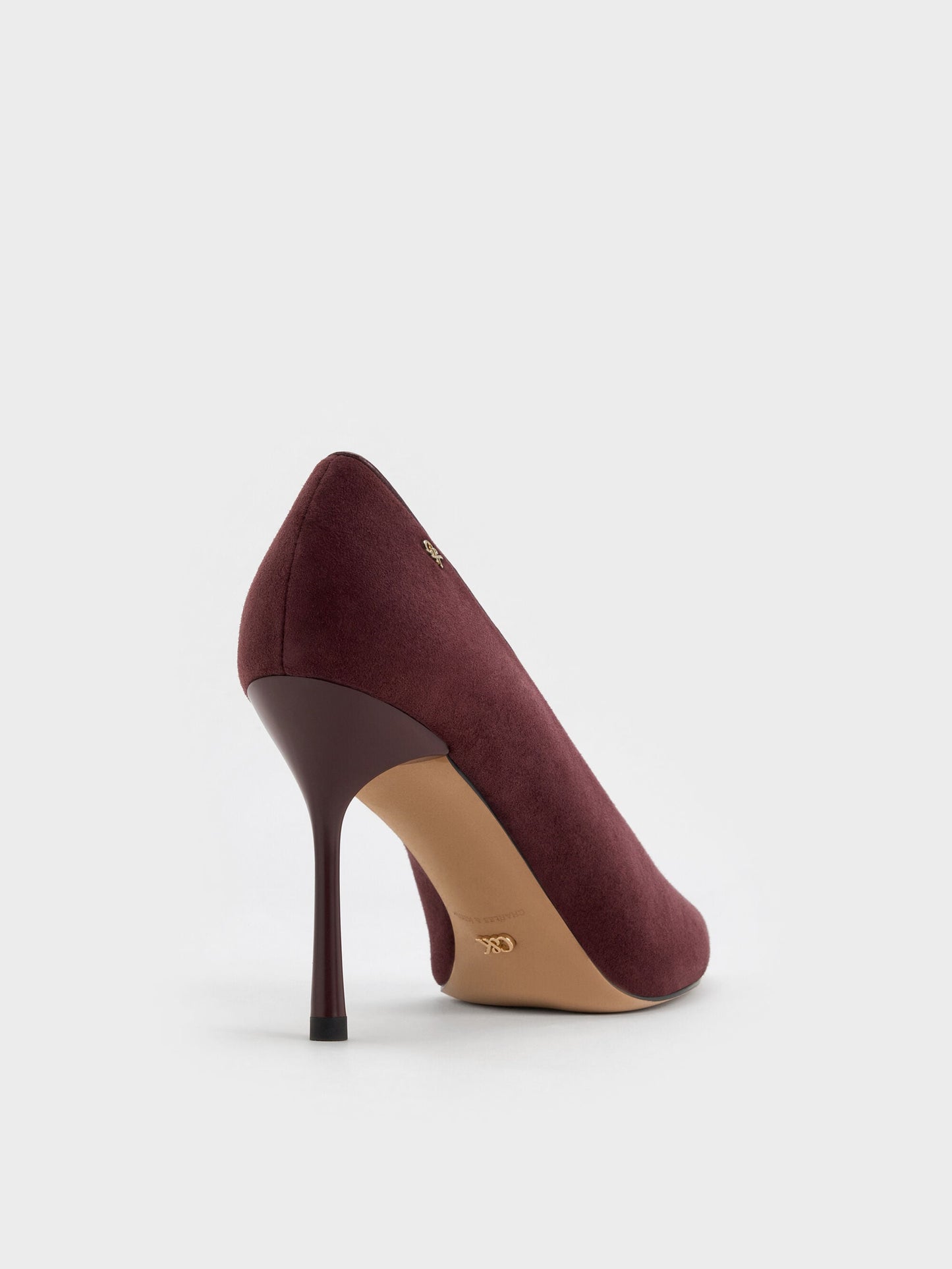 Leather & Suede Pointed Pumps - Burgundy | CHARLES & KEITH