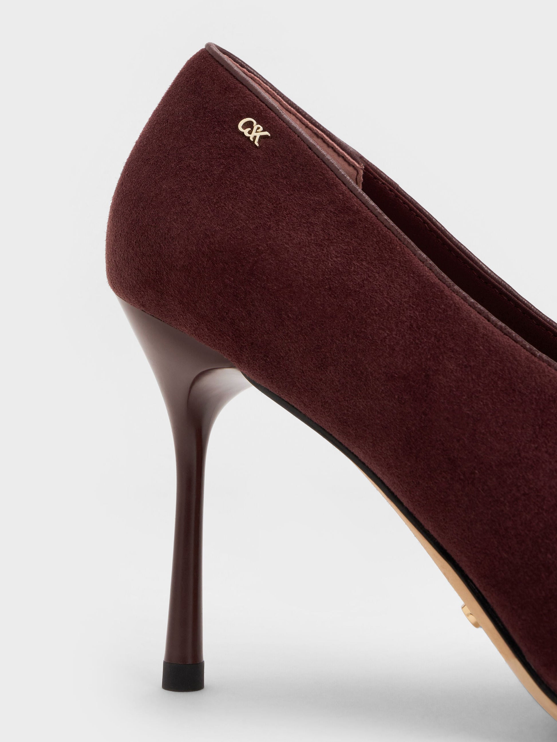 Leather & Suede Pointed Pumps - Burgundy | CHARLES & KEITH