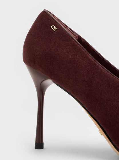 Leather & Suede Pointed Pumps - Burgundy | CHARLES & KEITH