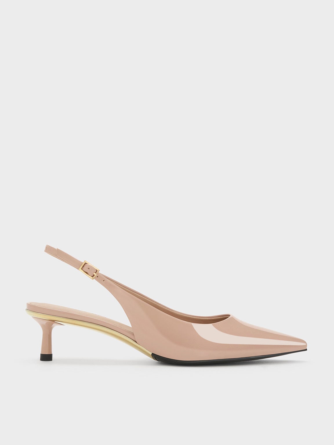 Curtis Patent Slingback Kitten Heels - Nude | CHARLES & KEITH