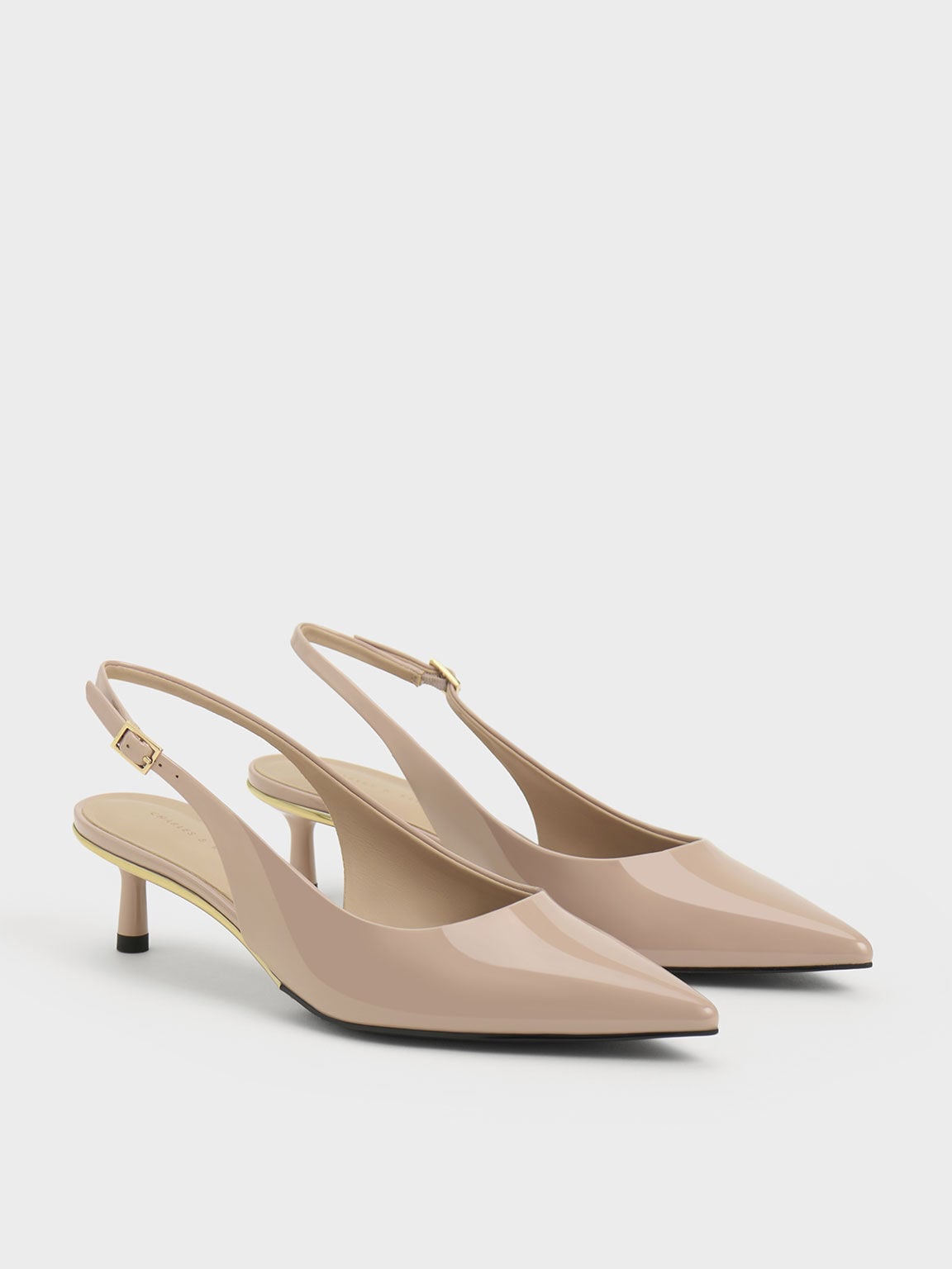 Curtis Patent Slingback Kitten Heels - Nude | CHARLES & KEITH
