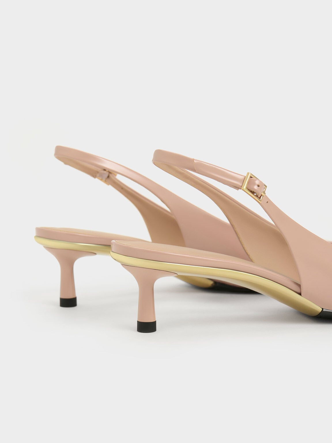 Curtis Patent Slingback Kitten Heels - Nude | CHARLES & KEITH
