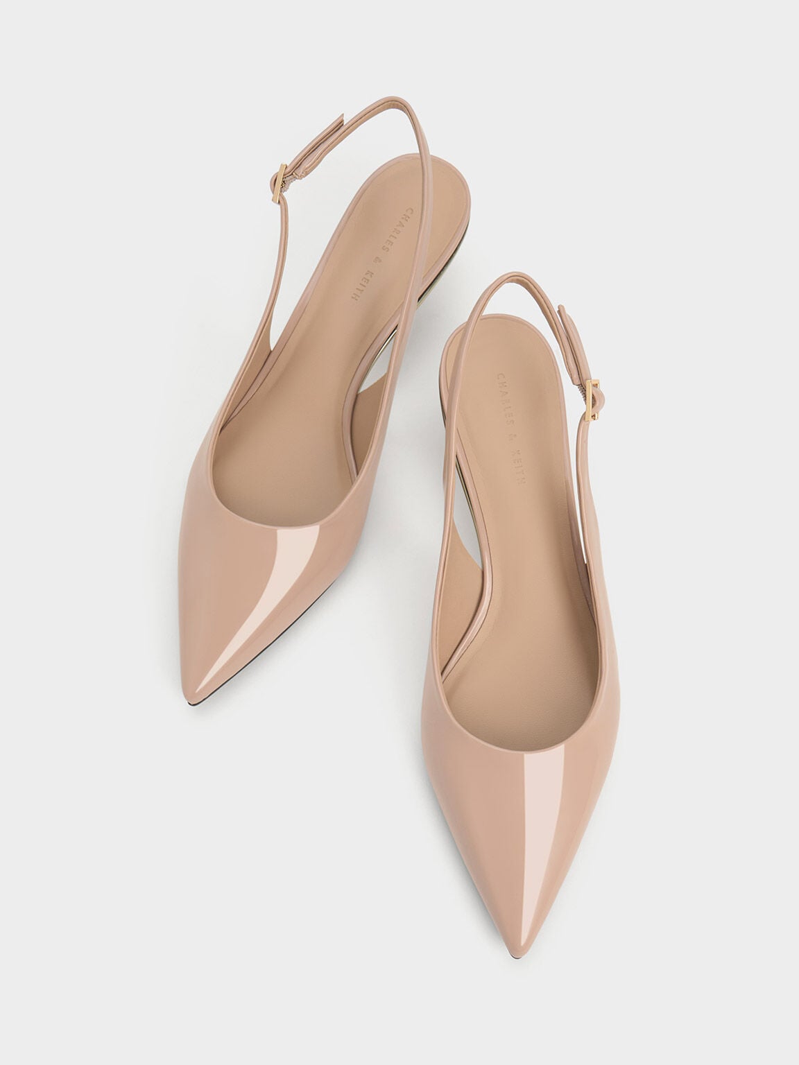 Curtis Patent Slingback Kitten Heels - Nude | CHARLES & KEITH