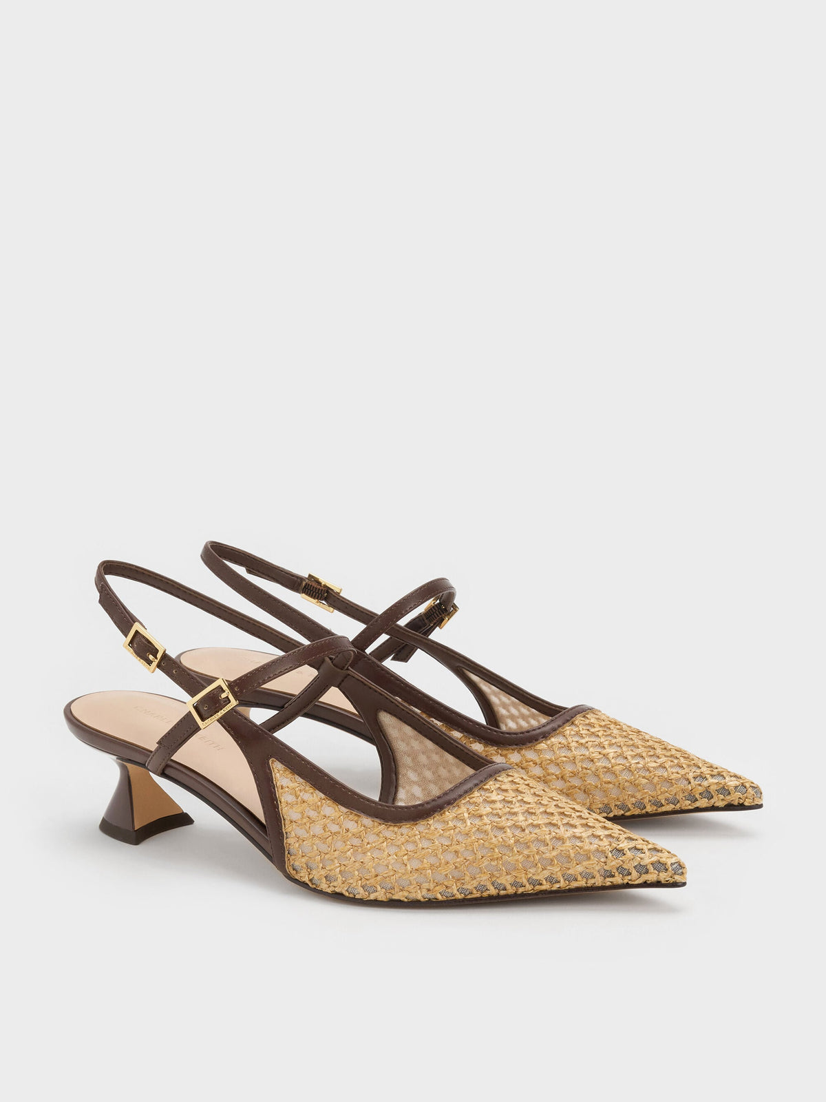 Raffia Sculptural-Heel Slingback Pumps - Dark Brown Textured | CHARLES & KEITH
