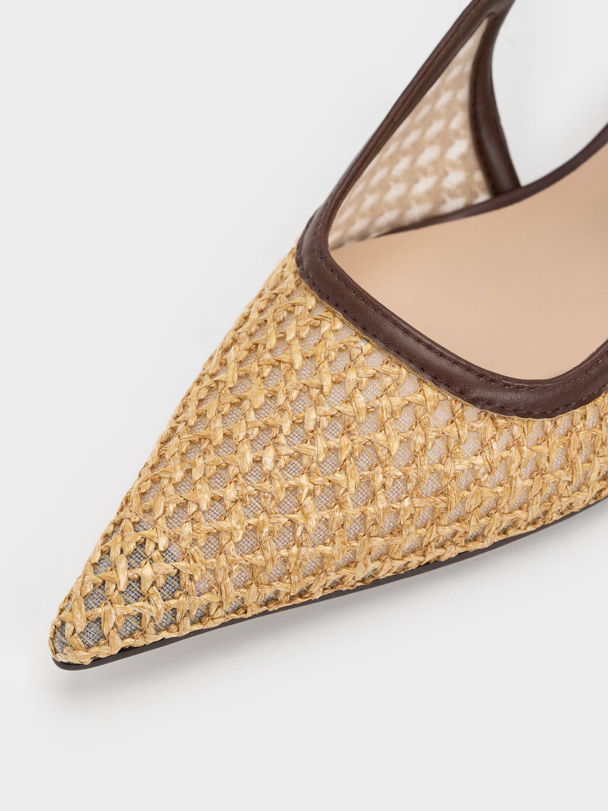 Raffia Sculptural-Heel Slingback Pumps - Dark Brown Textured | CHARLES & KEITH