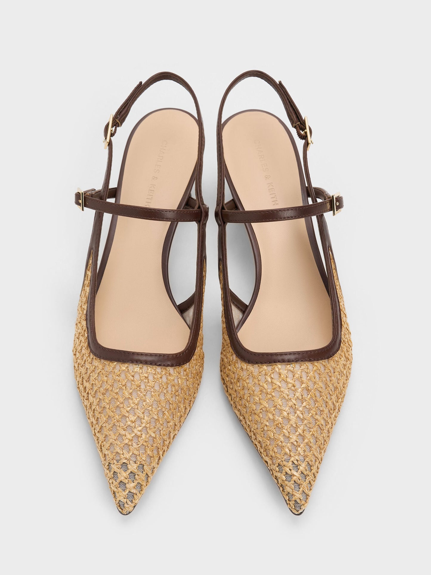 Raffia Sculptural-Heel Slingback Pumps - Dark Brown Textured | CHARLES & KEITH