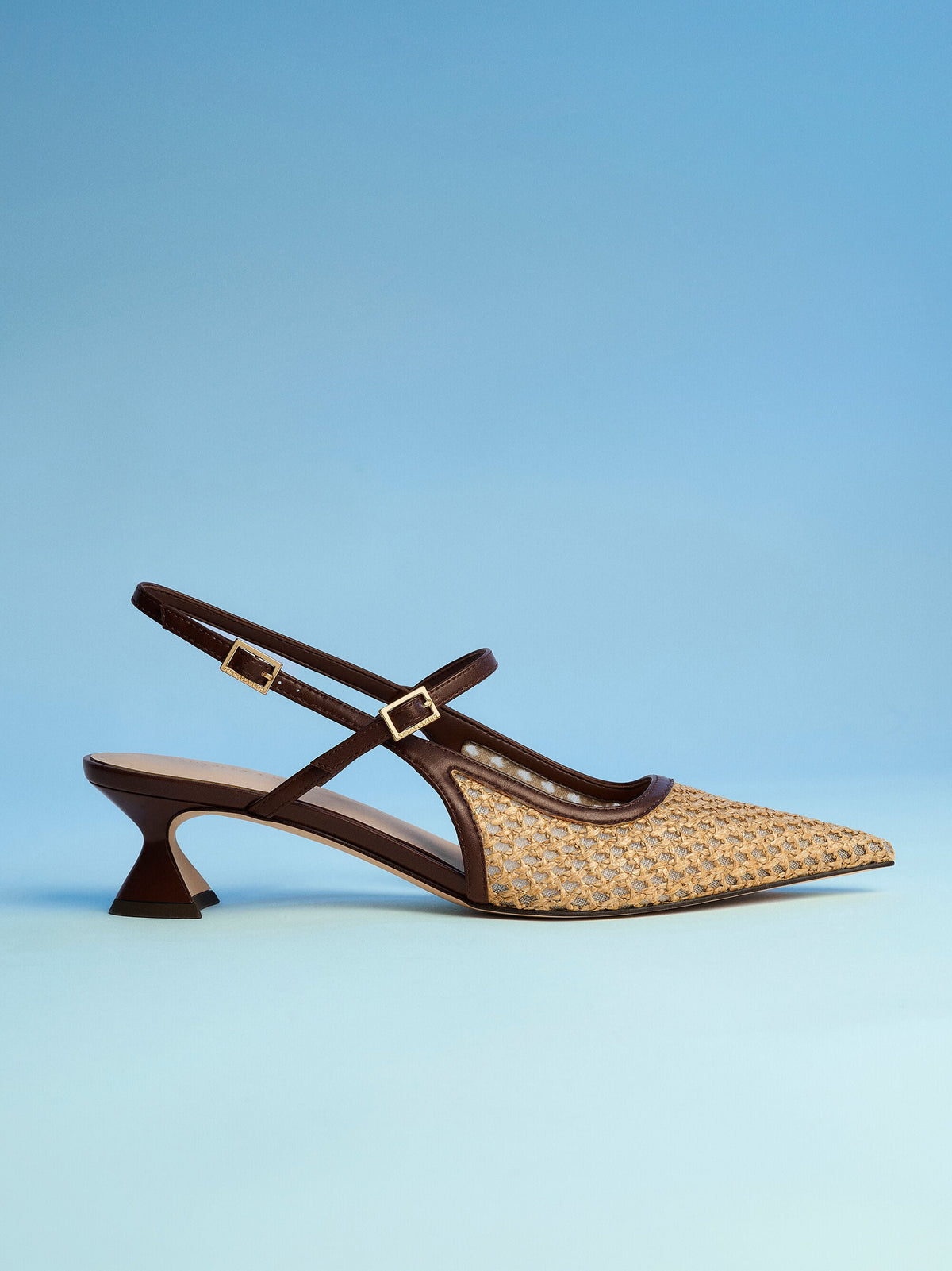 Raffia Sculptural-Heel Slingback Pumps - Dark Brown Textured | CHARLES & KEITH