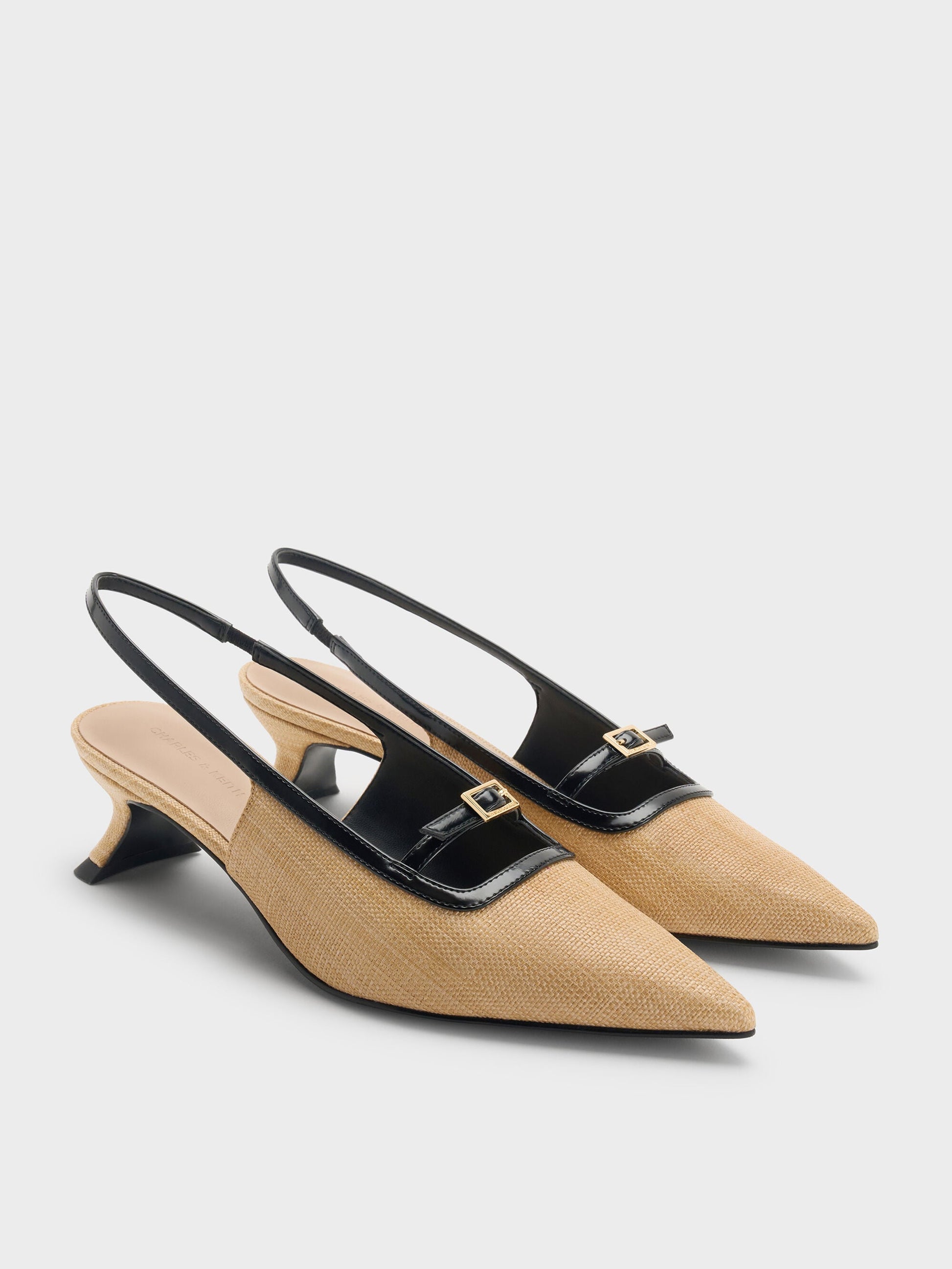 Woven Buckle-Strap Slingback Pumps - Natural | CHARLES & KEITH