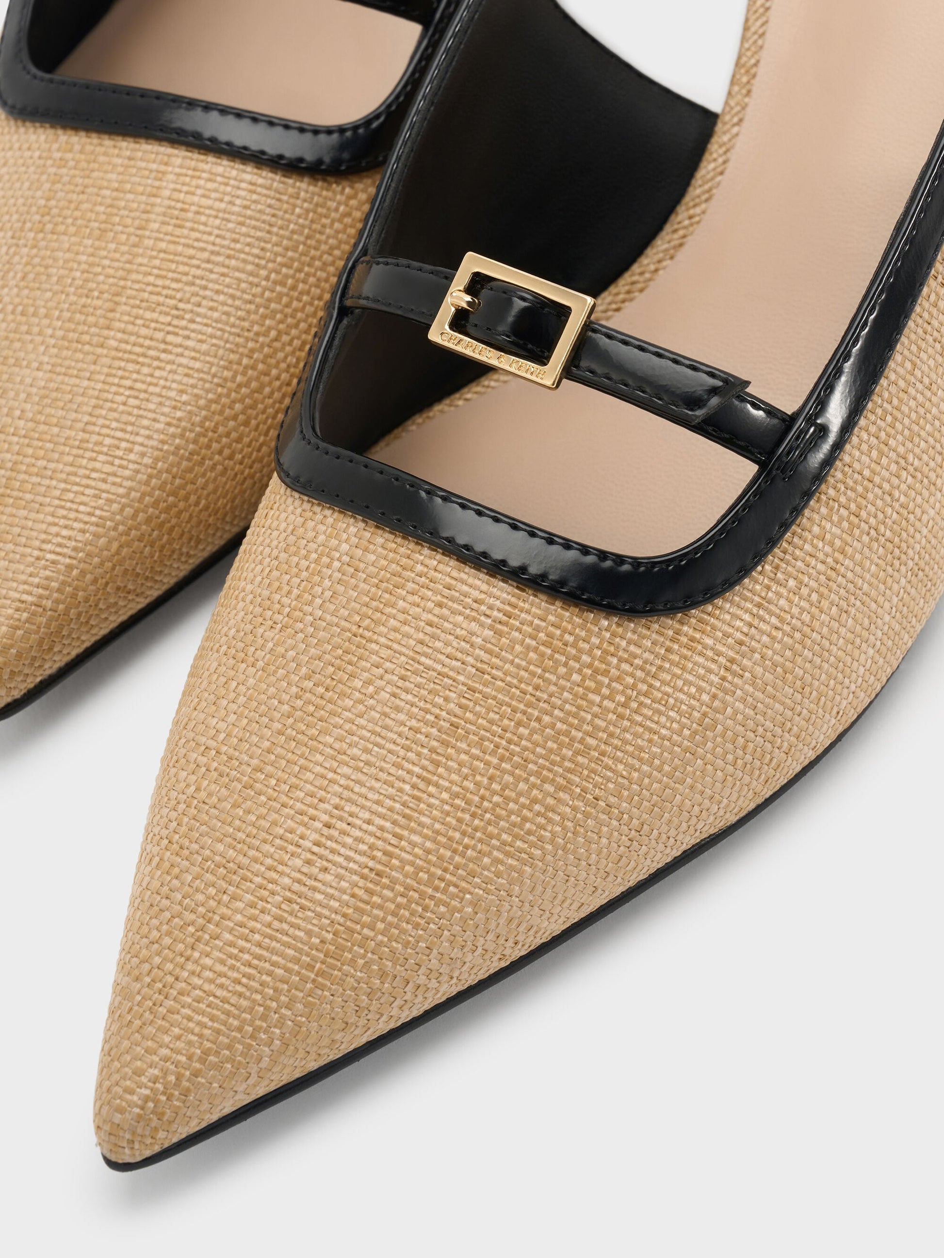 Woven Buckle-Strap Slingback Pumps - Natural | CHARLES & KEITH