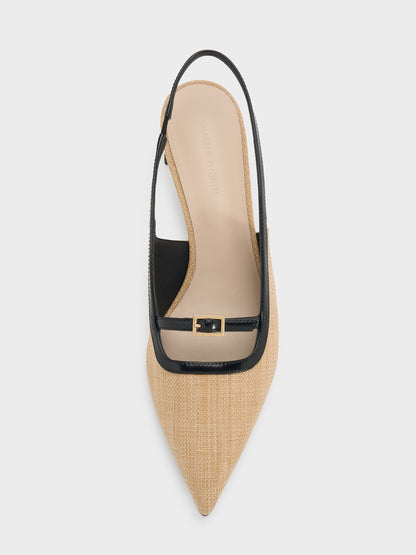 Woven Buckle-Strap Slingback Pumps - Natural | CHARLES & KEITH