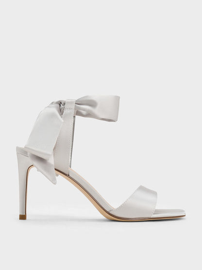 Eliana Satin Tie-Around Heeled Sandals - Silver | CHARLES & KEITH