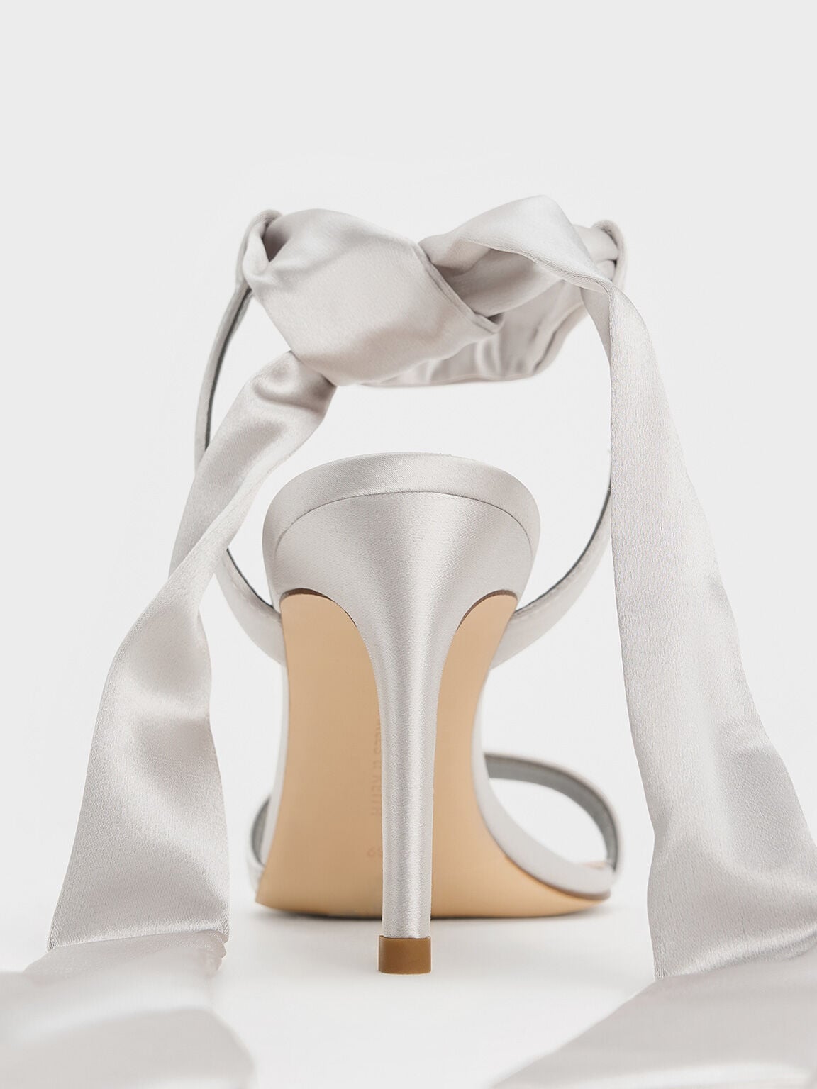 Eliana Satin Tie-Around Heeled Sandals - Silver | CHARLES & KEITH