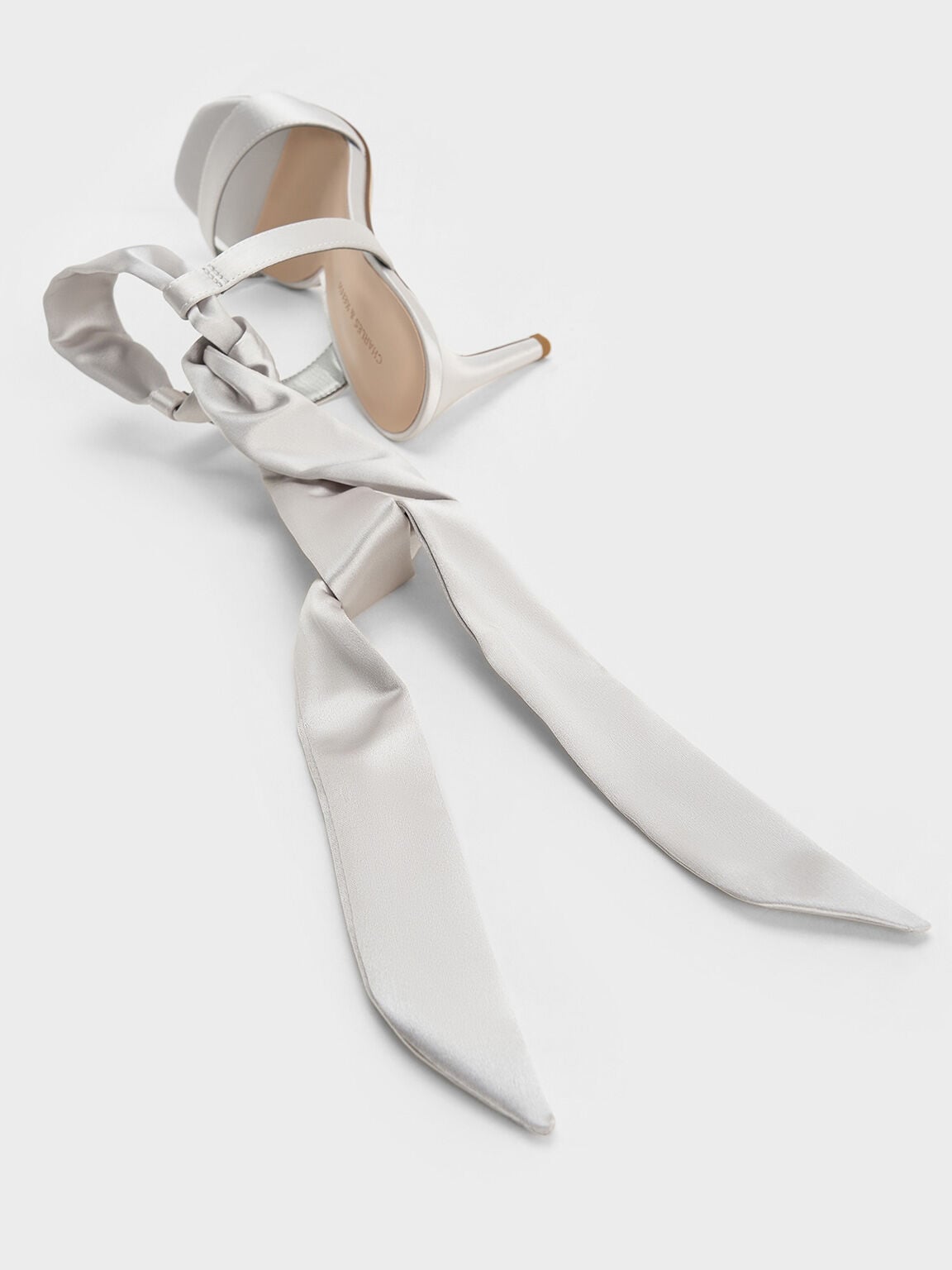 Eliana Satin Tie-Around Heeled Sandals - Silver | CHARLES & KEITH