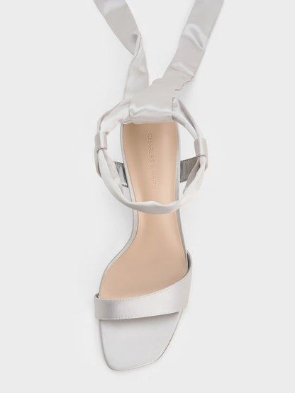 Eliana Satin Tie-Around Heeled Sandals - Silver | CHARLES & KEITH