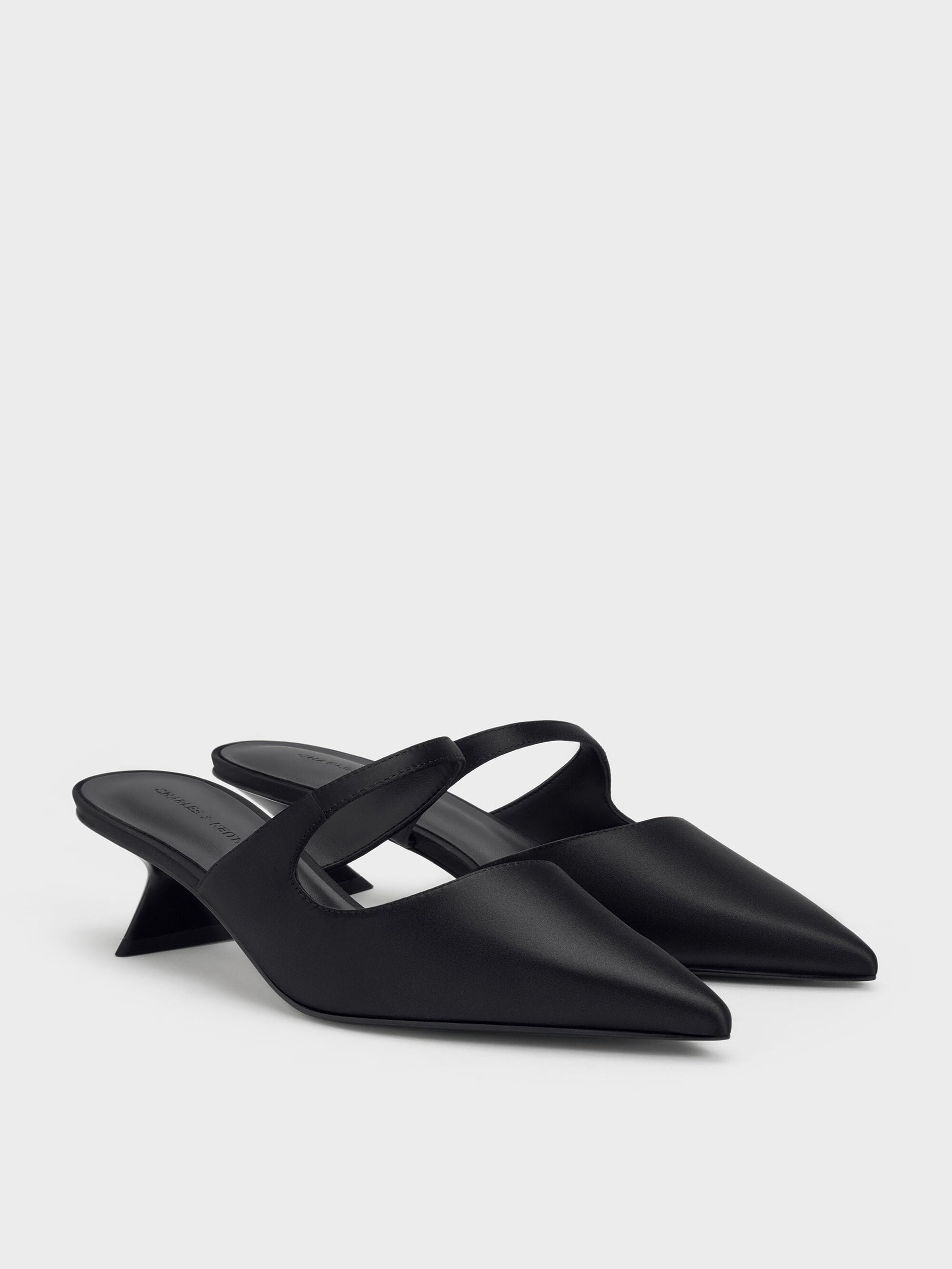 Vada Asymmetric Sculptural Heel Pumps - Black | CHARLES & KEITH