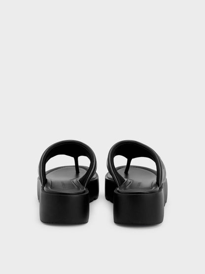 V-Strap Flatform Thong Sandals - Black | CHARLES & KEITH