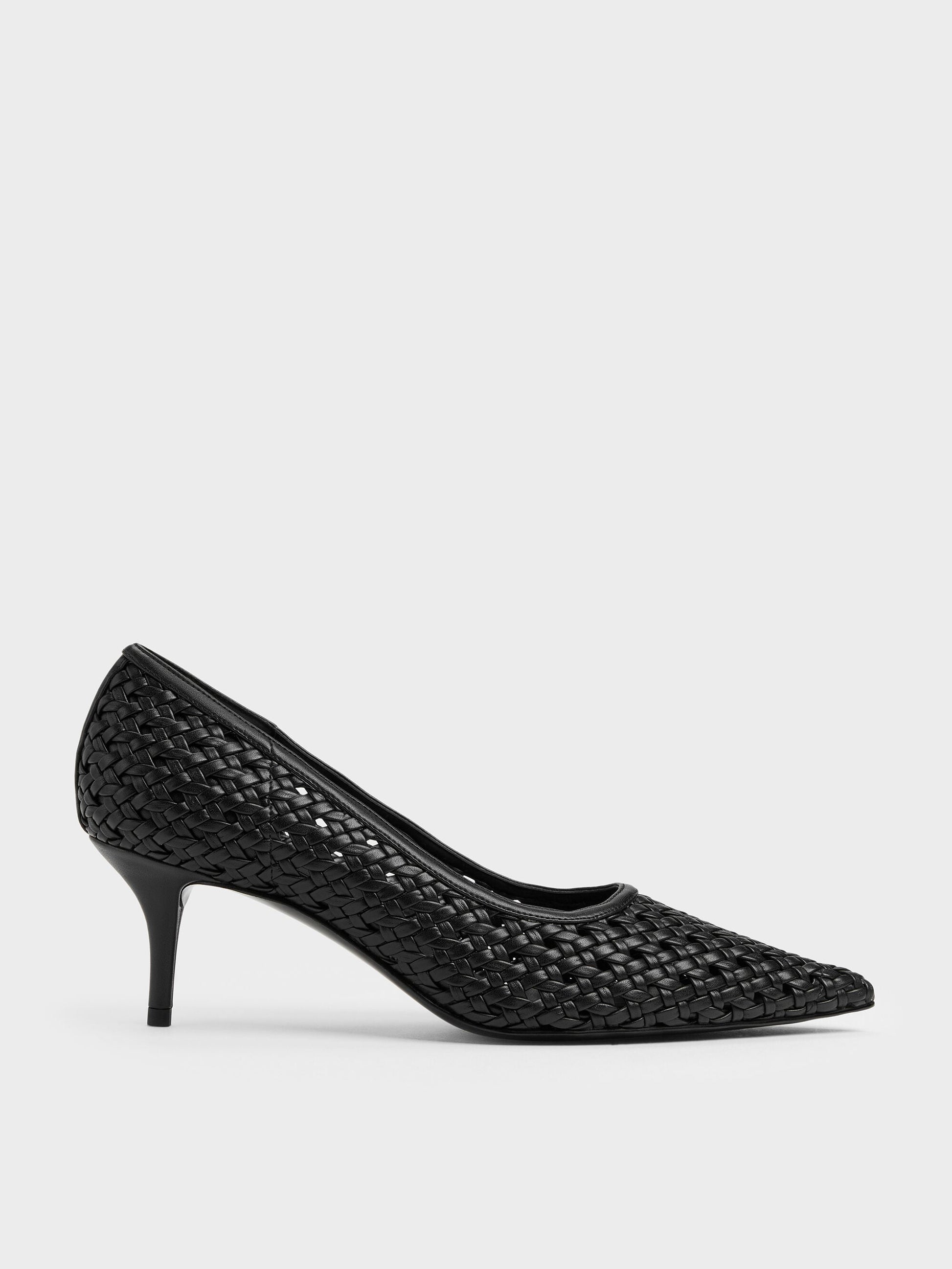 Woven Pointed Stiletto Pumps - Black | CHARLES & KEITH