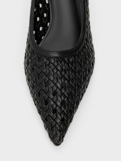 Woven Pointed Stiletto Pumps - Black | CHARLES & KEITH