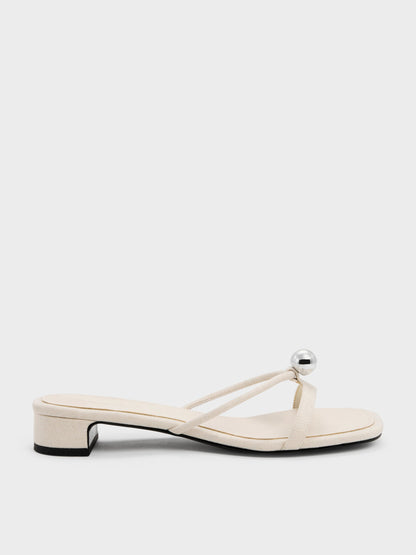 Georgie Linen Metal-Ball Heeled Mules - Chalk | CHARLES & KEITH