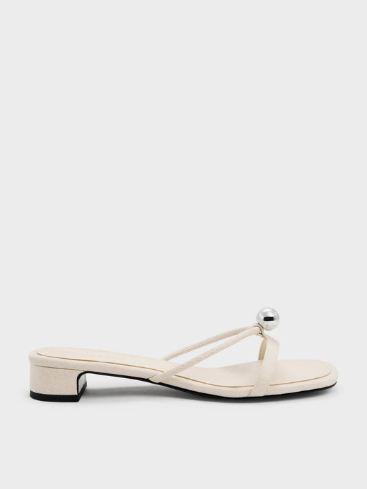 Georgie Linen Metal-Ball Heeled Mules - Chalk | CHARLES & KEITH