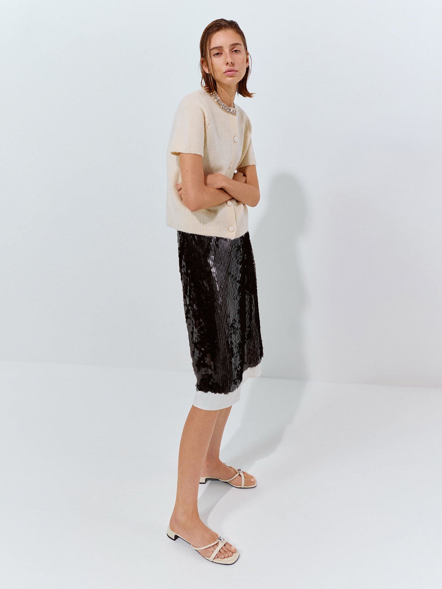 Georgie Linen Metal-Ball Heeled Mules - Chalk | CHARLES & KEITH