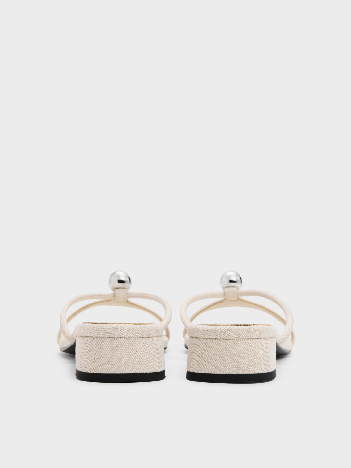 Georgie Linen Metal-Ball Heeled Mules - Chalk | CHARLES & KEITH