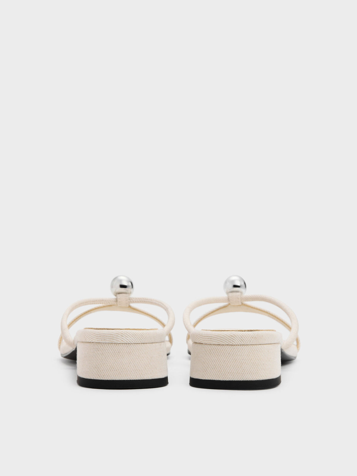 Georgie Linen Metal-Ball Heeled Mules - Chalk | CHARLES & KEITH