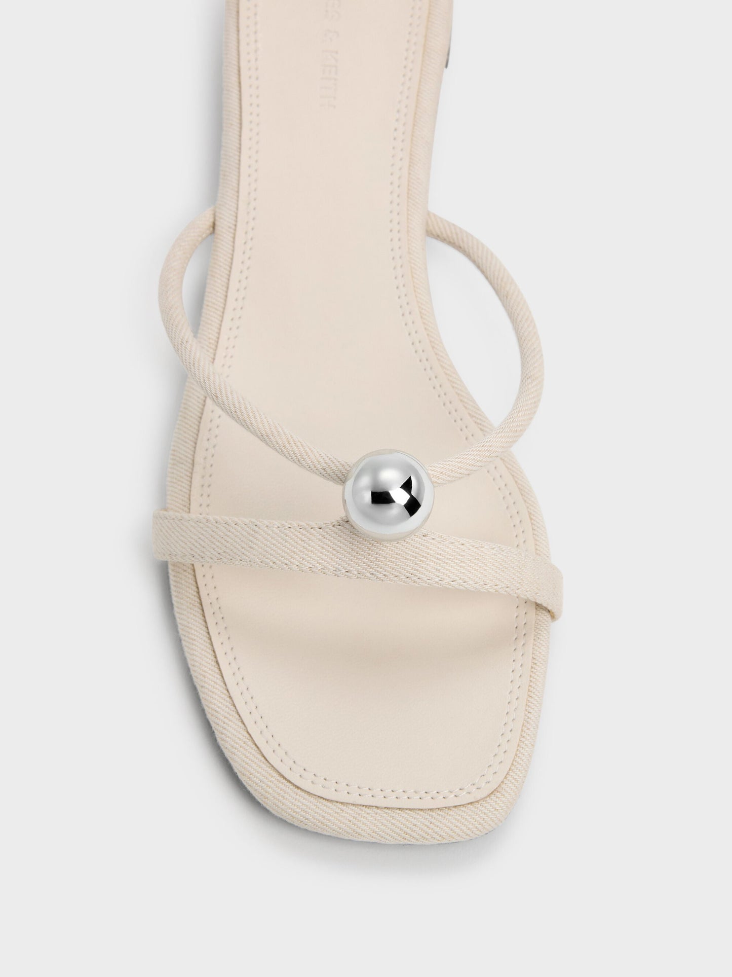 Georgie Linen Metal-Ball Heeled Mules - Chalk | CHARLES & KEITH