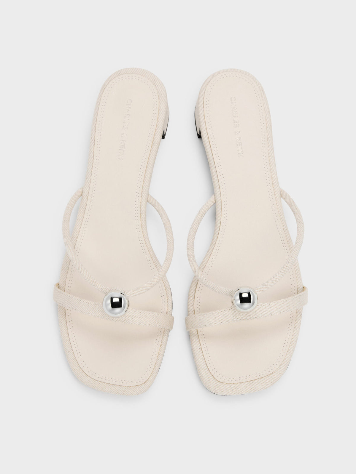 Georgie Linen Metal-Ball Heeled Mules - Chalk | CHARLES & KEITH