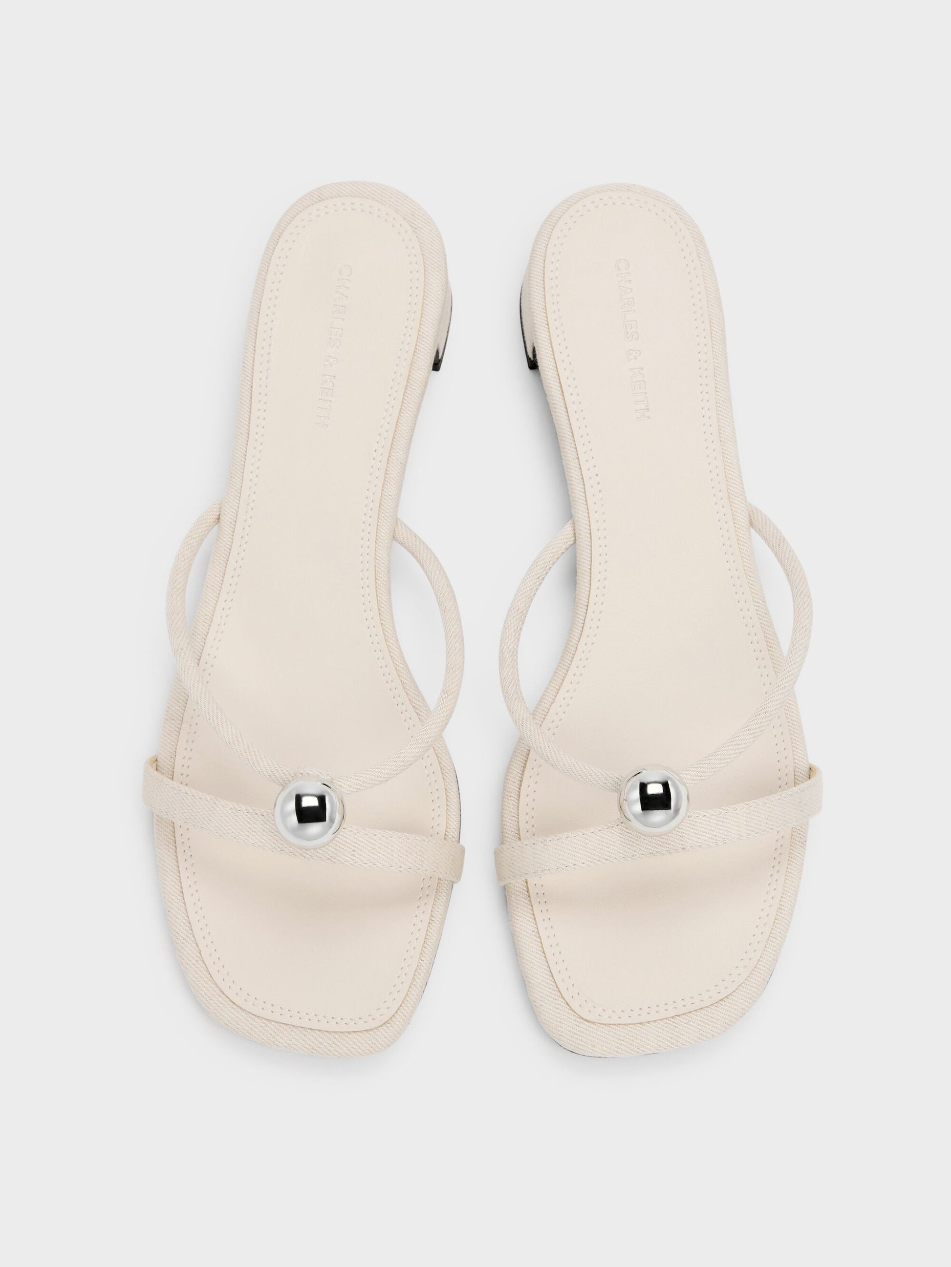Georgie Linen Metal-Ball Heeled Mules - Chalk | CHARLES & KEITH
