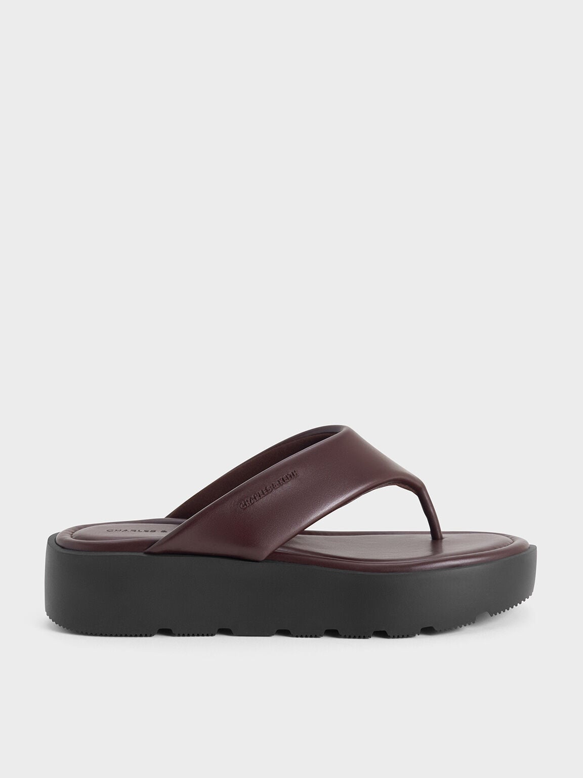 V-Strap Flatform Thong Sandals - Burgundy | CHARLES & KEITH